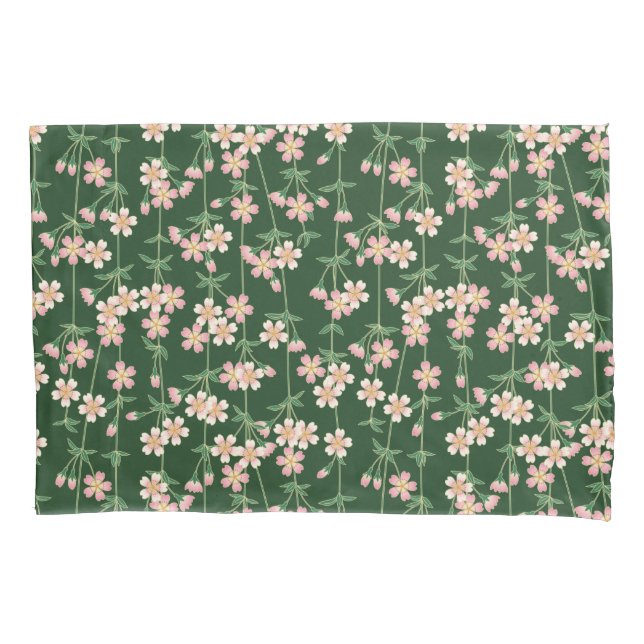 Greenery Spring Nature Floral Cherry Blossoms Pillowcase (Front)