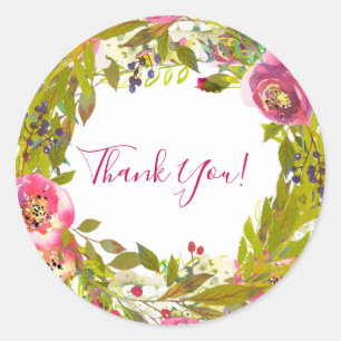 Greenery Spring Pink Floral Flowers Wedding Favour Classic Round Sticker