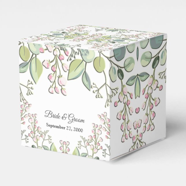 Greenery Spring Pink Flowers Favour Box (Front Side)