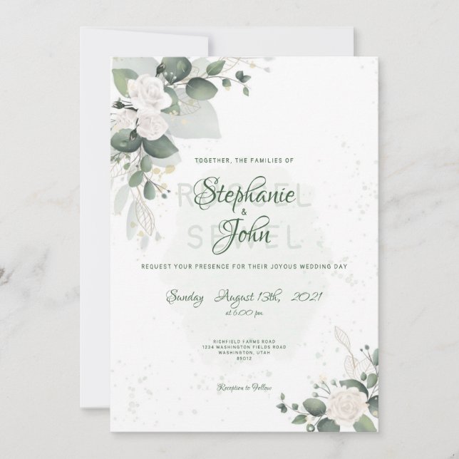 Greenery Spring & White Floral Water Colour Invitation (Front)
