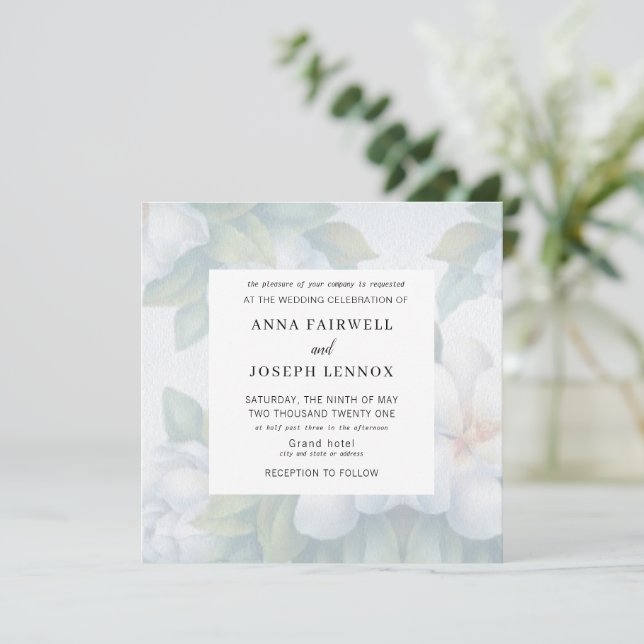 Greenery Square Watercolor Botanical Wedding Invitation (Standing Front)