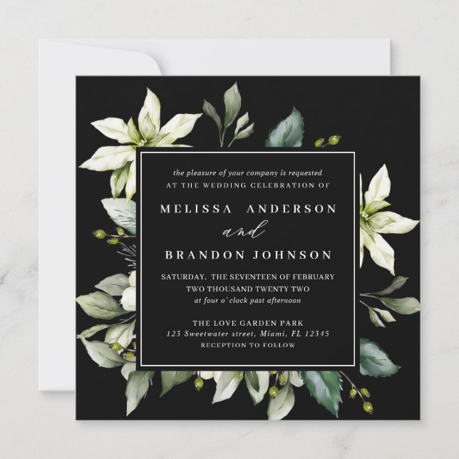 Greenery Square | Watercolor Botanical Wedding Invitation (Front)