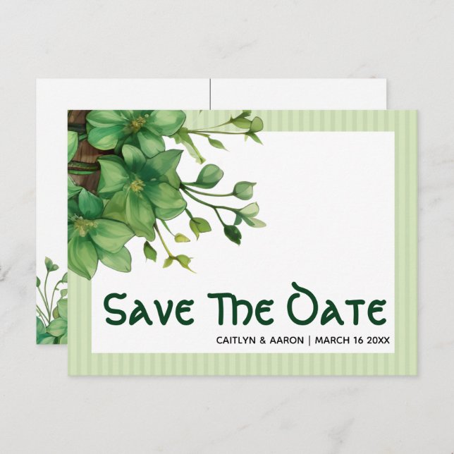 Greenery St. Patricks Day Celtic Save the Date Postcard (Front/Back)