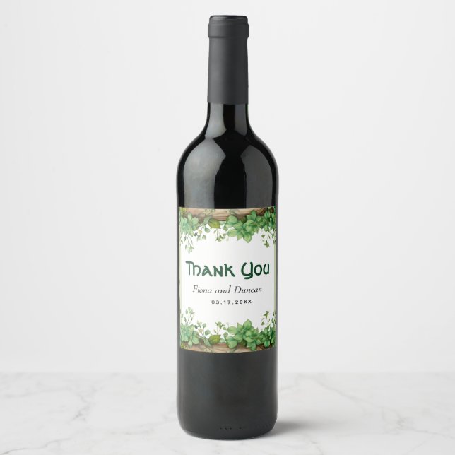 Greenery St. Patricks Day Thank you wedding Wine Label (Front)