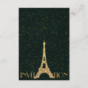 Greenery Starry Gold Eiffel Tower Paris Crystals Invitation