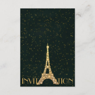 Greenery Starry Gold Eiffel Tower Paris Crystals Invitation