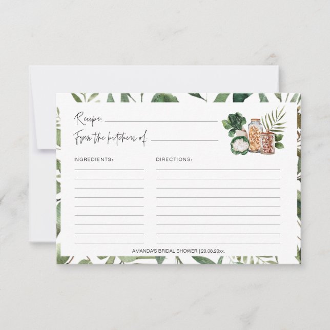Greenery Stock Kitchen Bridal Shower Recipe Cards (Front)