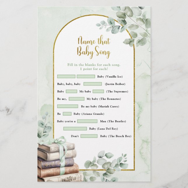 Greenery Storybook Name That Baby Song Games (Front)