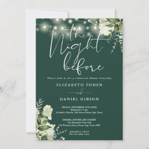 Greenery String Lights Emerald Rehearsal Dinner Invitation