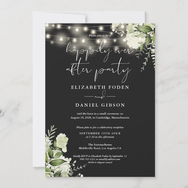 Greenery String Lights Happily Ever After Wedding Invitation (Front)