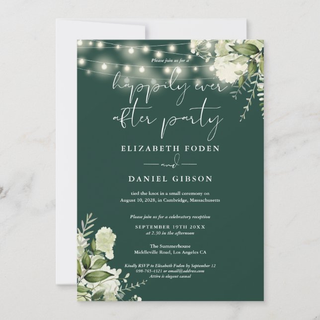 Greenery String Lights Happily Ever After Wedding Invitation (Front)