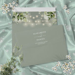 Greenery String Lights Sage Green Return Address Envelope