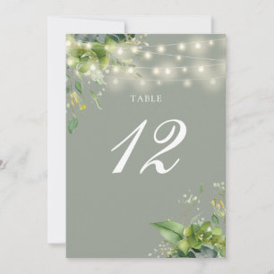 Greenery String Lights Sage Green Table Number