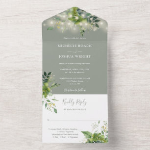 Greenery String Lights Sage Green Wedding All In One Invitation