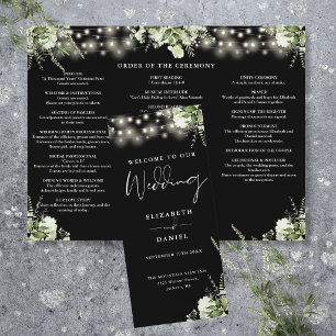 Greenery String Lights Trifold Wedding Program Flyer