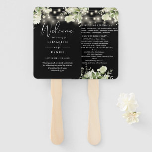 Greenery String Lights Wedding Program Heart Hand Fan