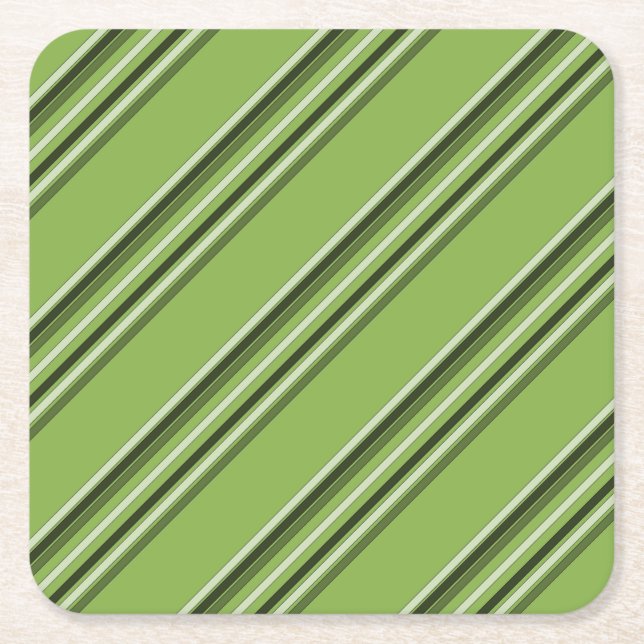 Greenery Stripes Pattern Green Stripe Elegamt Square Paper Coaster (Front)