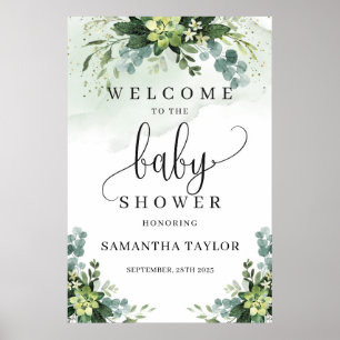 Greenery succulent baby shower welcome sign