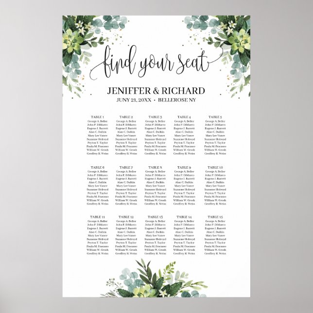 Greenery succulent boho foliage seating chart (Front)