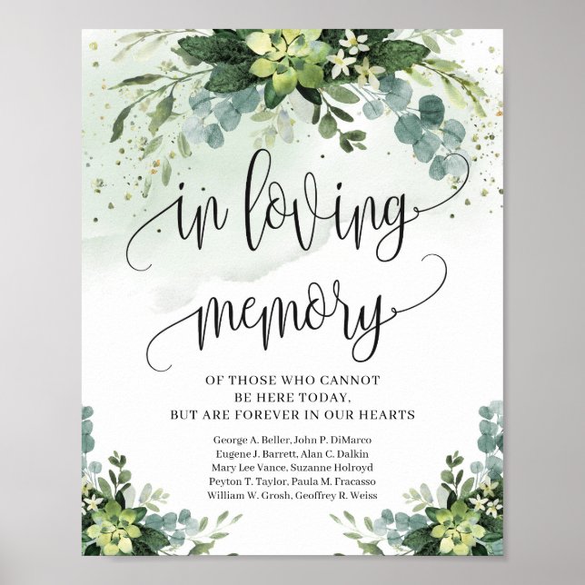 Greenery succulent boho in loving memory sign (Front)