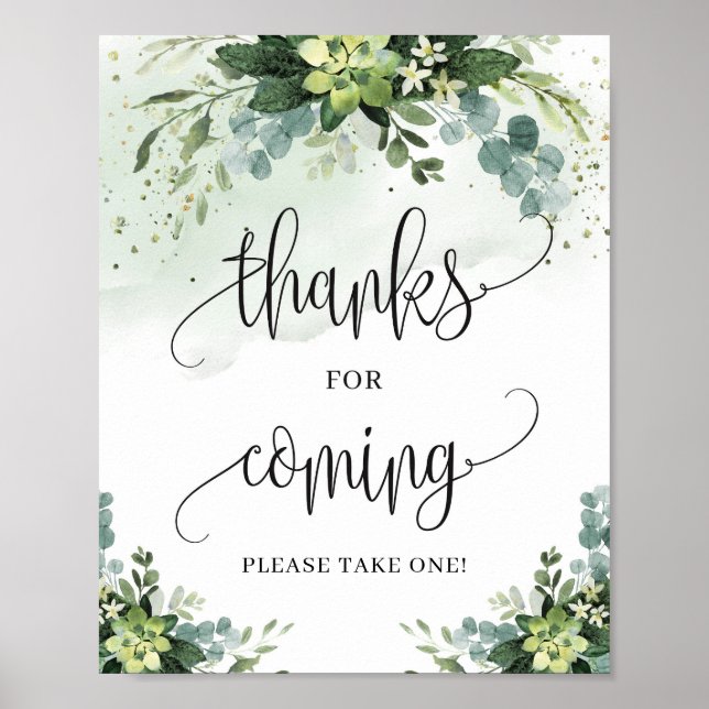 Greenery succulent boho thanks for coming sign (Front)