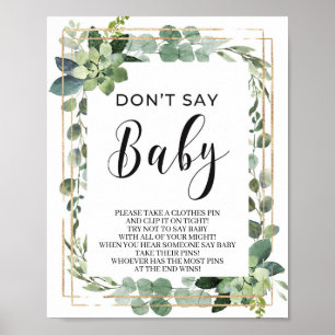 Greenery succulent don't say baby game sign