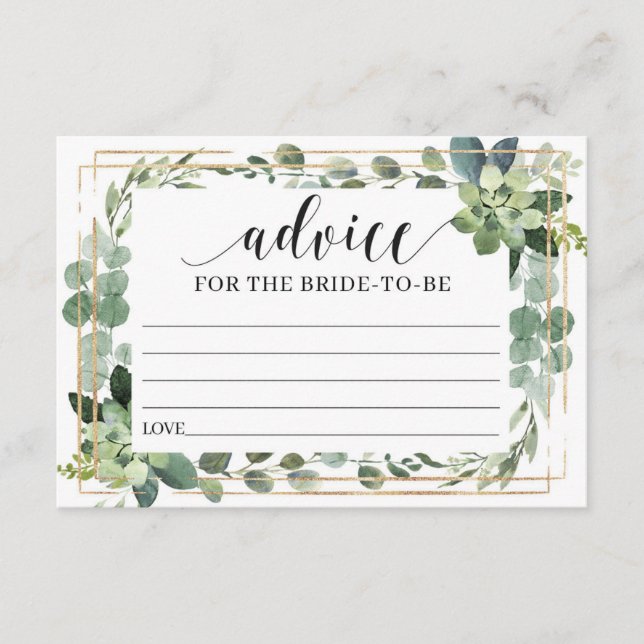 Greenery Succulent Floral Advice For the bride Enclosure Card (Front)