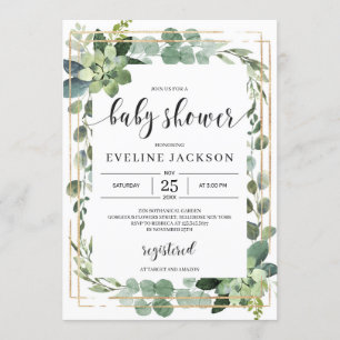 Greenery succulent floral boho baby shower invitation