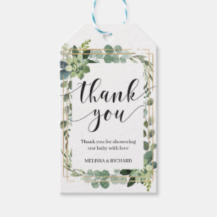 Greenery succulent floral gold geometric baby gift tags