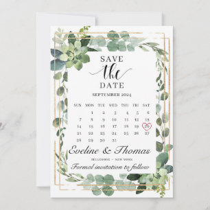 Greenery succulent floral gold geometric frame save the date