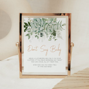 Greenery Succulents Baby Shower Don't Say Baby Poster