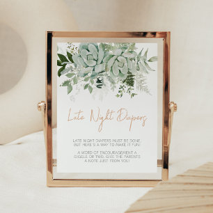 Greenery Succulents Baby Shower Late Night Diapers Poster