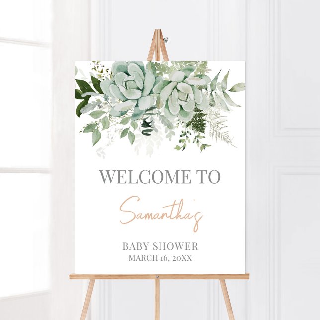 Greenery Succulents Baby Shower Welcome Poster (Succulent Gender Neutral Baby Shower Welcome Sign)