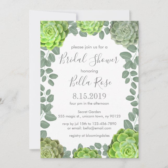 Greenery Succulents Bridal Shower Invitations (Front)