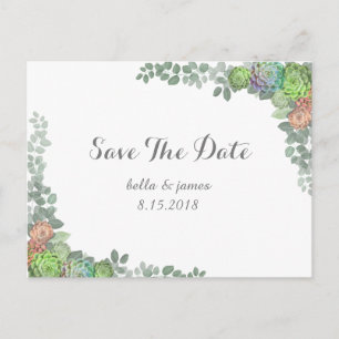 Greenery Succulents Save The Date Postcards
