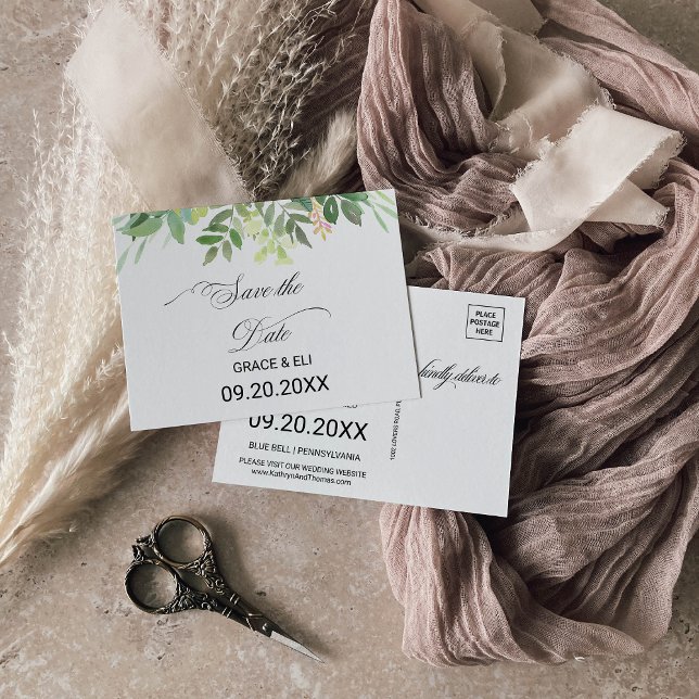 Greenery Summer Destination Save the Date Card (Creator Uploaded)