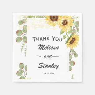 Greenery Sunflower Eucalyptus String Light Wedding Napkin