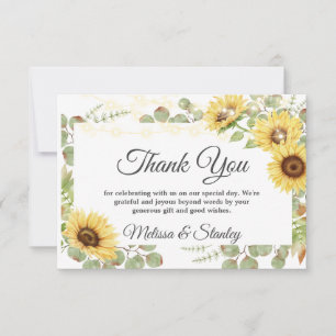 Greenery Sunflower Eucalyptus String Light Wedding Thank You Card