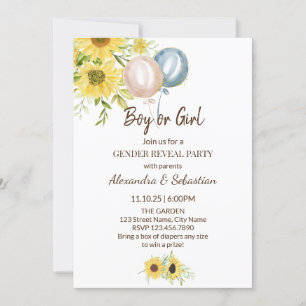 Greenery Sunflower Gender Reveal Invitation