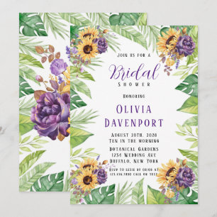 Greenery Sunflower Purple Floral Bridal Shower Invitation
