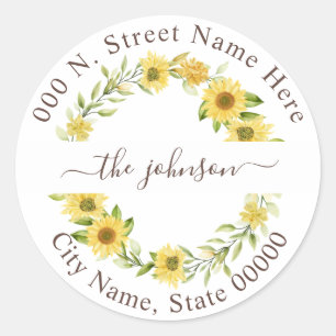 Greenery Sunflower Return Address Classic Sticker