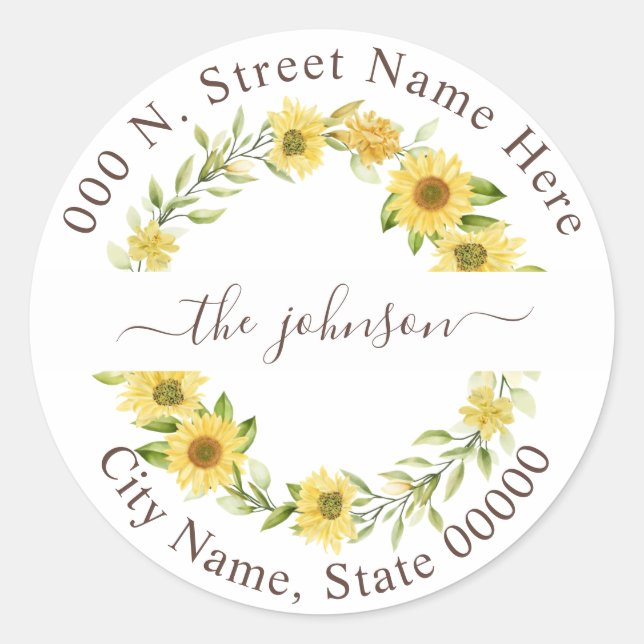 Greenery Sunflower Return Address Classic Sticker (Front)