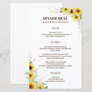 Greenery Sunflower Wedding Dinner Menu