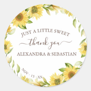 Greenery Sunflower Wedding Thank You  Classic Round Sticker