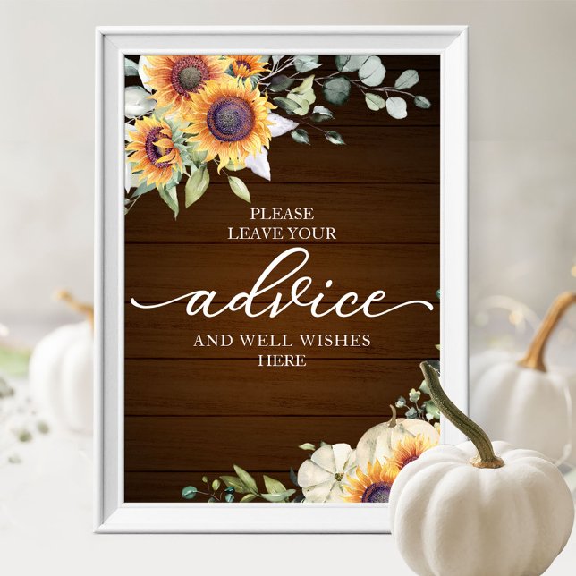 Greenery Sunflowers Bridal Shower Advice Sign (Creator Uploaded)