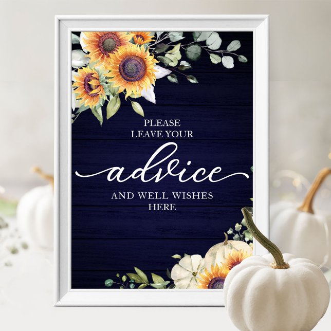 Greenery Sunflowers Bridal Shower Advice Sign (Creator Uploaded)