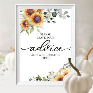 Greenery Sunflowers Bridal Shower Advice Sign