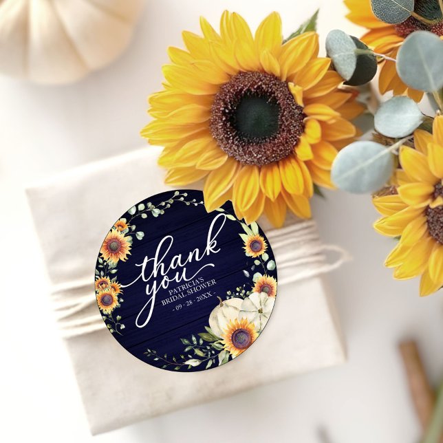 Greenery Sunflowers Fall Bridal Shower Favour Classic Round Sticker (Creator Uploaded)