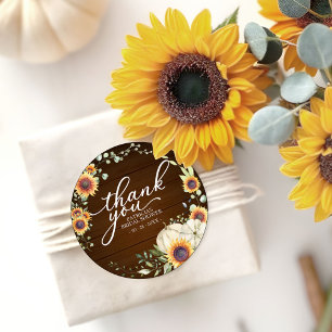 Greenery Sunflowers Fall Bridal Shower Favour Classic Round Sticker