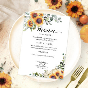 Greenery Sunflowers Fall Bridal Shower Menu Invitation